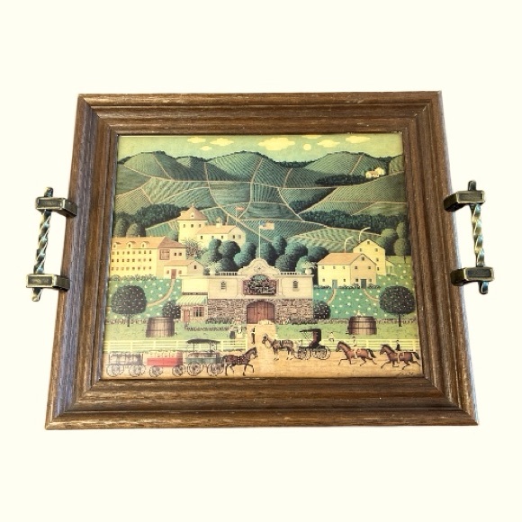 Vintage C Wysocki Art Print Decorative Handle Serving Tray "Old Country Cellars" - Picture 1 of 8
